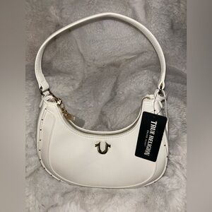 True Religion White Crescent Shoulder Bag Gold Chain Horseshoe Logo NWT